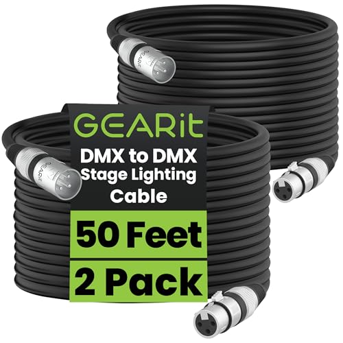 GEARit DMX Cable 50FT 2-Pack 3-Pin Male to Female for DJs and Event Techs - size: 50 Feet (2-Pack)