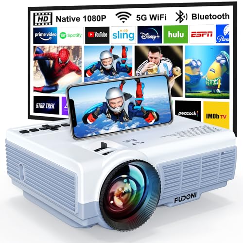 FUDONI Projector with 5G WiFi & Bluetooth, Native 1080P 18000L Portable | Compact Outdoor Movie Projector, Home Theater, Built-in Speaker, HDMI USB AV, Works with Firestick, Laptop, iOS, Android, PS5