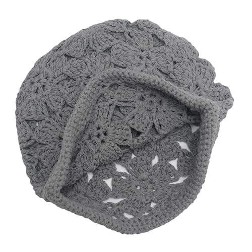 ZLYC Women Cotton Crochet Slouchy Beanie Hat Handmade Knit Summer Skull Cap | Lightweight breathable,boho casual chic look,travel photos festival party,café commute daily wear,beach concert gathering - color: Crochet Grey