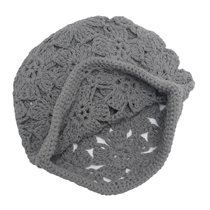 ZLYC Women Cotton Crochet Slouchy Beanie Hat Handmade Knit Summer Skull Cap | Lightweight breathable,boho casual chic look,travel photos festival party,café commute daily wear,beach concert gathering - color: Crochet Grey