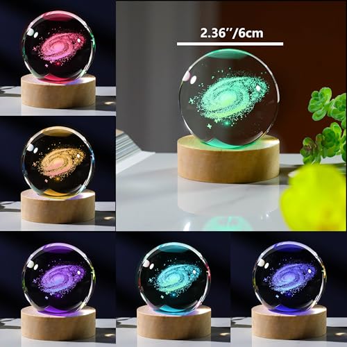 3D Galaxy Crystal Ball Night Light with Remote Upgraded 2.36 Inch Galaxy Planets Glass Ball Lamps with 16 Color LED Wooden Base for Birthday, Astronomy Space Universe Gifts for Boys Girls - style: Galaxy