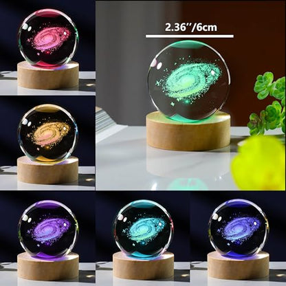 3D Galaxy Crystal Ball Night Light with Remote Upgraded 2.36 Inch Galaxy Planets Glass Ball Lamps with 16 Color LED Wooden Base for Birthday, Astronomy Space Universe Gifts for Boys Girls - style: Galaxy