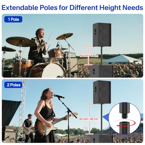 Aiweiwa 16 Inch Extended M20 Speaker Pole Mount for PA/DJ Subwoofes - Heavy-Duty Speaker Poles for Subwoofers Fits Speakers with M20 Threaded Mounts and 35mm Mount Subwoofer Pole Up to 121LBS, 2 Pack
