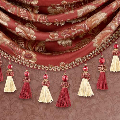 Leeva Waterfall Valance 39x45, Burgundy Damask Swag Curtains with Beaded Tassels, Rod Pocket Window Valance for Living Room Bedroom Kitchen - color: *Red, size: 39"W x 45"L (Pack of 1)