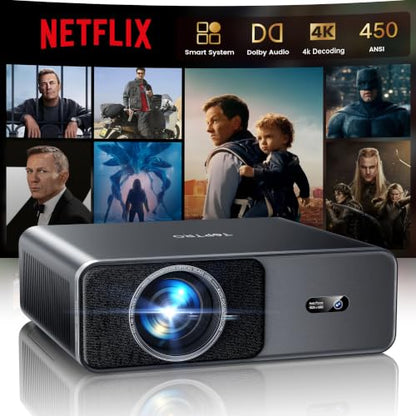 Smart Projector【Compatible with Netflix】4K Projector with WiFi 6 and 2-Way Bluetooth, AI Auto Focus & Keystone, 20W Dolby Audio,Built-in Apps,TOPTRO A1 Portable Proyector for Outdoor / Home Movie