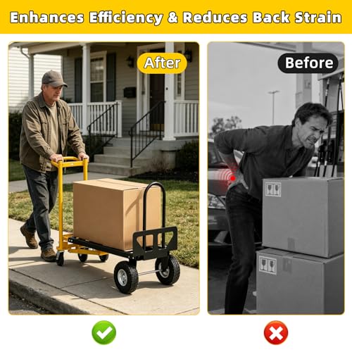 4 in 1 Convertible Hand Truck Dolly, 1000Lbs Capacity, Heavy Duty Folding Hand Truck Dolly Cart with Wheels 10" All-Terrain Tires, Hand Trucks for Logistics, Home, Office, School, Yellow - color: Yellow