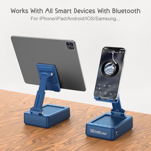 TechGlow Gifts for Men Women Foldable Cellphone Stand with Bluetooth Speaker and Charging Funtion Birthday Gift Idea for Mom Dad Cool Gadget Tech Gifts-Blue - color: Blue