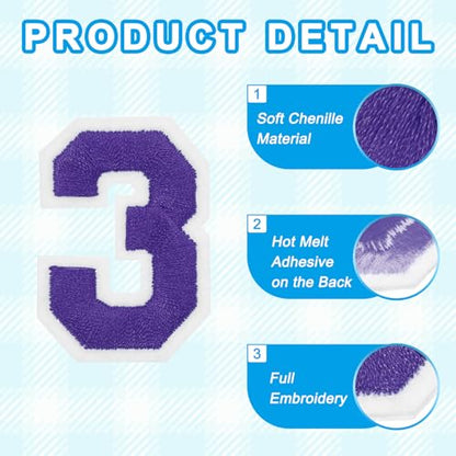 MECCANIXITY Iron on Number Patches 2" Number 3 Iron on Embroidered Patch Sew on Letter Stickers Applique for Repairing Clothing Jeans Shoes Hats DIY(Purple, Pack of 9) - style: Number 3