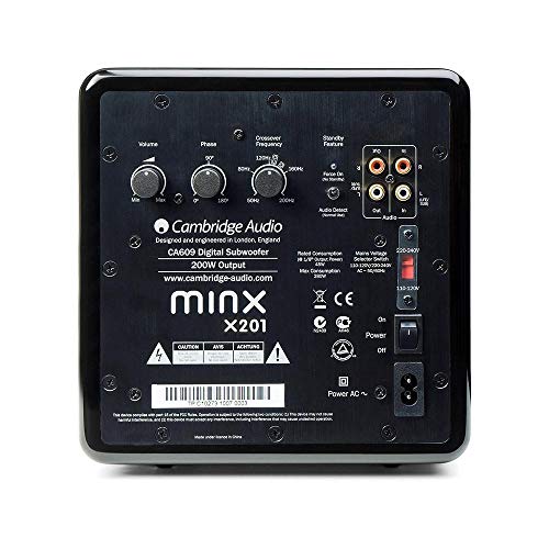 Cambridge Audio Minx X201-200 Watt Active Subwoofer Featuring Twin Auxiliary Bass Drivers and Fully Adjustable Sound - Black