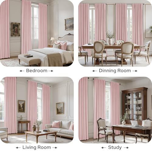 HOMEIDEAS 100% Blackout Velvet Curtains Pink 108'' 2 Panels for Bedroom - color: Pink, size: 52"W x 108"L (Pack of 2)