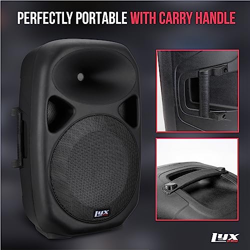 LyxPro 15 Inch PA Active Speaker System Compact and Portable with Equalizer, Bluetooth, MP3, USB, SD Card Slot, XLR, 1/4”, 3.5mm Input, Carry Handles, SPA-15