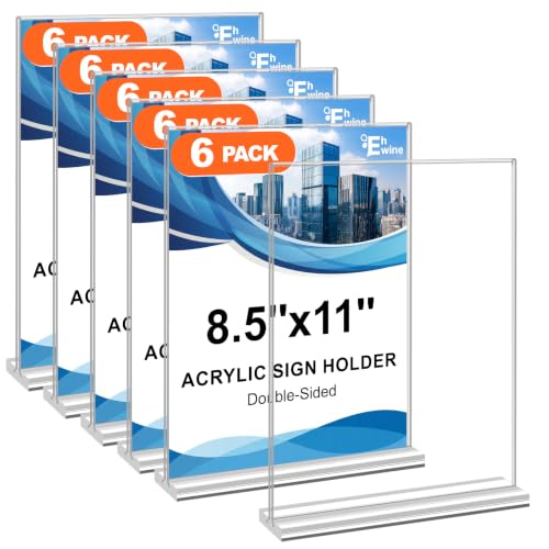 EHWINE 6 Pack Acrylic Sign Holders - 8.5 x 11, Double-Sided Stand Up Table Top Sign Holders, Clear Acrylic Picture Frame Menu Flyer Paper Display Stand for Office Business Store Wedding Party - size: 6 Pack 8.5x11 Inch