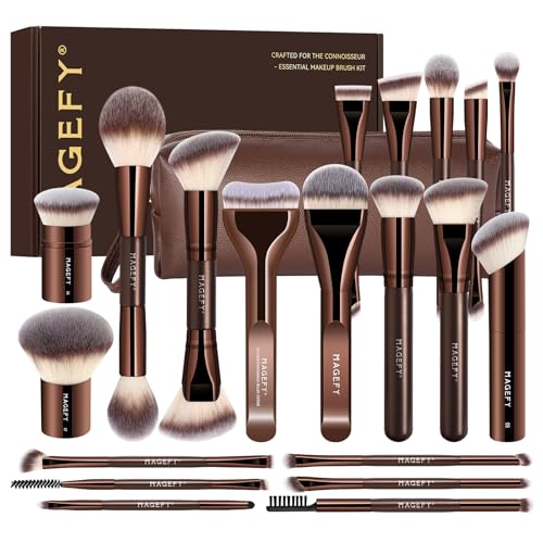 MAGEFY Makeup Brushes 26-in-20 Professional Makeup Brush Set Double-End Make Up Brushes for Powder Concealers Eye Shadows Blush Contour Foundation Brushes with Case
