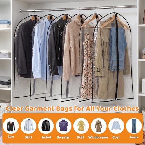 2 Pack Clear Garment Bags, 24 x 40 In, Peva Suit And Dress Covers | Waterproof Peva, Full Clear Design, Dust Protection, Reusable, For Suits, Dresses, Coats, Home And Travel - color: Full Clear with Black Edge, size: 40in *2