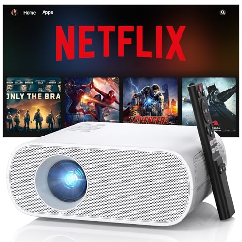 HOMPOW Official Licensed Smart Mini Projector with Wifi and Bluetooth | 1500ANSI, 4K Support, Compatible with Netflix, 10K+ Apps, Electric Focus, Outdoor/Indoor Movie, Home Theater, HDMI/USB for PC - style: Netflix System
