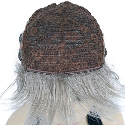 Lydell 8" Short Layered Shaggy Wavy Full Synthetic Wig (48T Light Gray with Dark Root) - color: 48T Gray with Dark Root