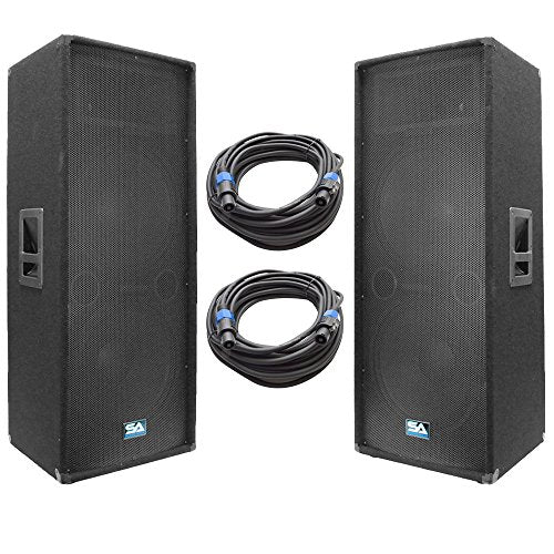 Seismic Audio - SA-155T-PKG23 - Pair of Dual 15 Inch PA/DJ Loudspeakers and 50' Speaker Cables - Dual 15 Inch Club,Party Loud Speakers