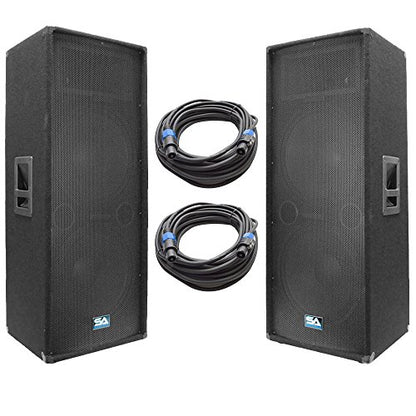 Seismic Audio - SA-155T-PKG23 - Pair of Dual 15 Inch PA/DJ Loudspeakers and 50' Speaker Cables - Dual 15 Inch Club,Party Loud Speakers
