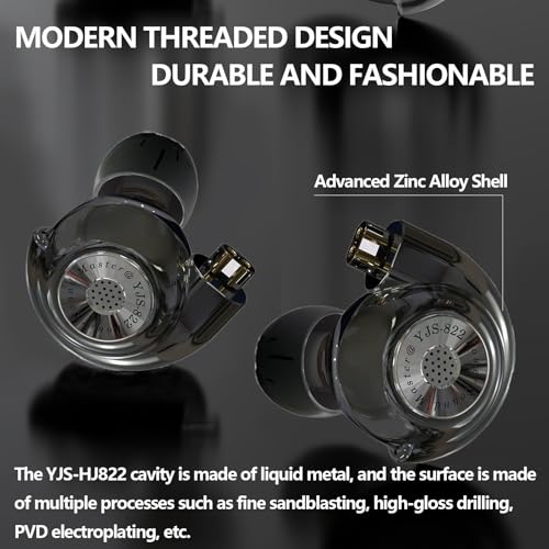 In Ear Monitor Headphones Dual Magnetic Dynamic Driver IEM with Mic, Black | Hybrid Banlance Armature with Dynamic in Ear Headphones IEM Earphones Gaming Earbuds - color: HJ-822 Black with Mic