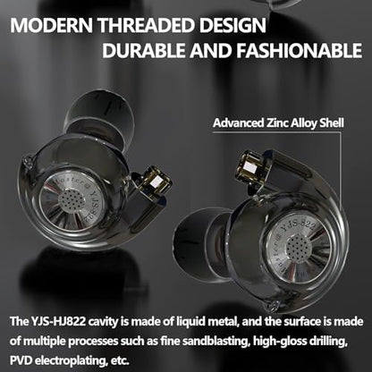 In Ear Monitor Headphones Dual Magnetic Dynamic Driver IEM with Mic, Black | Hybrid Banlance Armature with Dynamic in Ear Headphones IEM Earphones Gaming Earbuds - color: HJ-822 Black with Mic