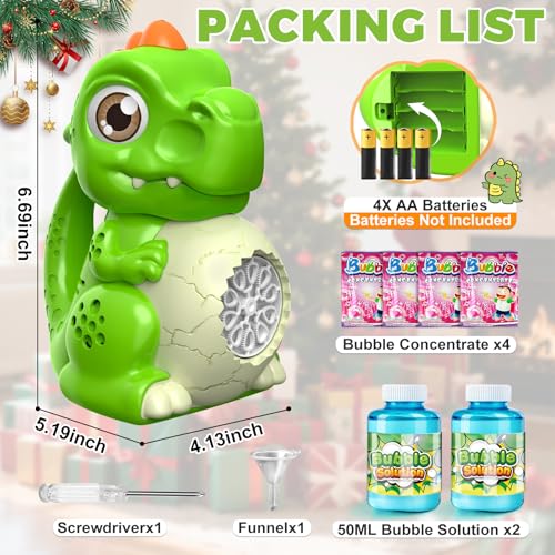 Toddler Toys Dinosaur Bubble Machine: Automatic Blower with Lights, Large 150ML Tank & Powerful Motor - Produces 15,000+ Colorful Bubbles/Min for Magical Party, Birthday - color: Green