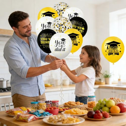 Black Gold Graduation Balloons, 20PCS 12 Inch Latex Balloons, Class of 2026 Party Decor Arch, Centerpieces - style: Black Gold Balloons