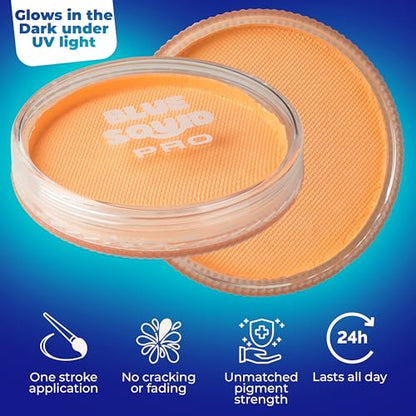 Blue Squid Face Paint Water Based Single Cake Professional Face Paint & Body Paint - Water Activated, Kids Adults Face Painting for Costume, Halloween Makeup, Cosplay - UV Pastel Orange Face Paint 30g - color: UV Pastel Orange