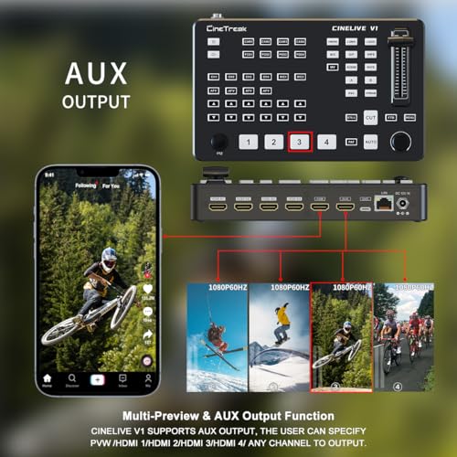 CINETREAK V1 Vertical Livestreaming Video Switcher Mixer with PVW/PGM Output PTZ Camera Control, RTMPs Livestream for Instagram, TikTok - style: Cinetreak V1