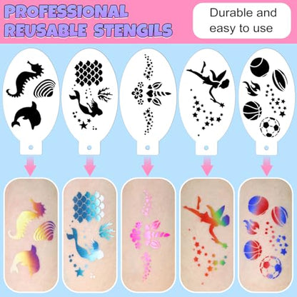 Drawdart Professional Face Painting Kit for Kids Adults, Split Cake Face Paint Palette 12 x 10gm with Stencil, One Stroke Non Toxic Rainbow Face Body Paint Set Festival Makeup - color: 12 Colors Faerie