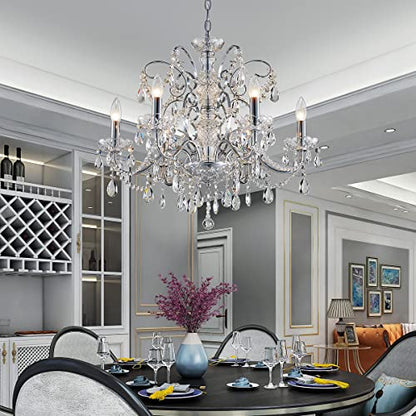 Saint Mossi 6-Lights Crystal Chandelier Crystals Raindrop Chandelier,Modern Crystal Pendant Light Fixture Modern Chandelier for Bedroom,Living Room,Dining Room,H22 X D24,Chain Adjustable - color: Clear-Chrome