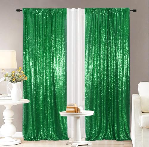 Eternal Beauty Green 3mm Sequin Backdrop 2x8 Ft 2 Pack Wedding | Dense Sparkle Fabric With Breathable Mesh Backing And Rod Pocket For St Patricks Day Parties And Photo Booth Events - color: Green, size: 2Ftx8Ft