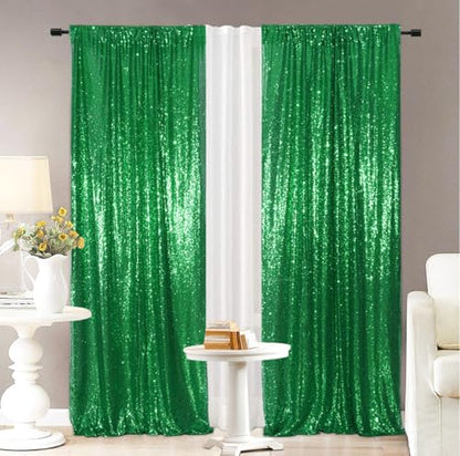 Eternal Beauty Green 3mm Sequin Backdrop 2x8 Ft 2 Pack Wedding | Dense Sparkle Fabric With Breathable Mesh Backing And Rod Pocket For St Patricks Day Parties And Photo Booth Events - color: Green, size: 2Ftx8Ft