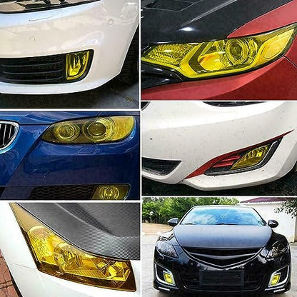 KOMAS 12” X 48” Tint Vinyl Film Sticker Sheet Roll for Car Headlight, Tail Lights, Fog Lights with Squeegee + Cutter (Glossy Yellow) - color: Glossy Yellow
