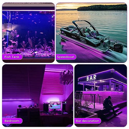 LightingWill LED UV Black Light Strip Kit, Ultraviolet Waterproof IP65 32.8FT/10M 3528 600LEDs, 395nm-405nm Blacklight for DJ Bar Club Party Decor Night Fishing with 12V Power Supply - size: 12V 60W Waterproof - 33 ft