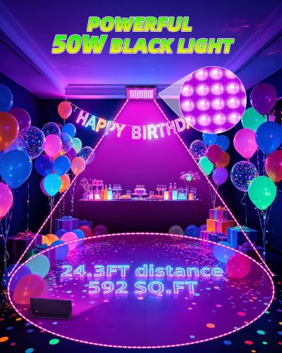 2 Pack 50W LED Black Light for Halloween, Waterproof Blacklight Glow Party | IP66, Outdoor, Birthday, Neon Party, Body Paint, Fluorescent Poster Tapestry, Bedroom, Classroom, 6ft Cord & Plug & Switch - style: 50W-2Pack