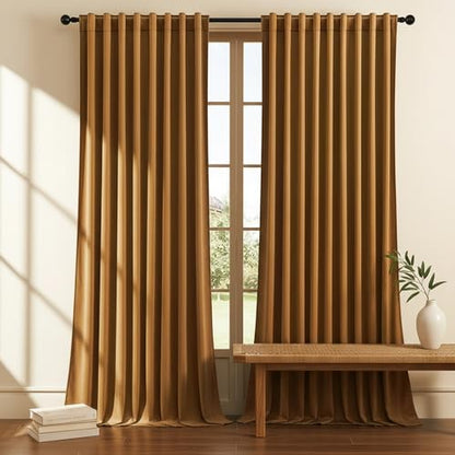 Timeper Gold Brown Velvet Curtains W62 x L96 inches 2 Panels, Light Blocking Curtains for Bedroom Living Room Thermal Insulated Luxury Super Soft Window Drapes,Back Tab & Rod Pocket - color: Gold Brown, size: 62"W x 96"L (Pack of 2)