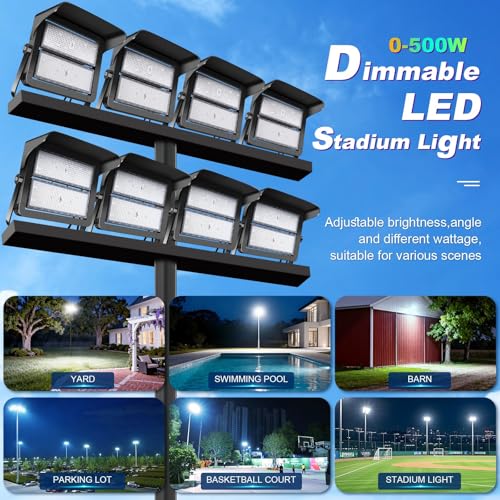 75000LM Dimmable Led Stadium Flood Light 3000W Equivalent | Super Bright 0-500w Led Arena Lights 100-277v 5000k Yoke Pole Mount Ip66 Waterproof Outdoor Commercial Extra Large Light - size: Extra Large/500/Dimmable