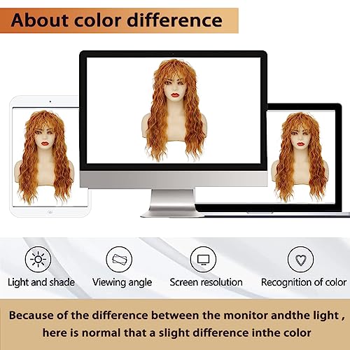 Long Mullet Wigs for Women Curly Blonde Wavy Rocker Punk 70s 80s Costumes Wigs with Bangs Halloween Cosplay Party Wig - color: Long Blonde