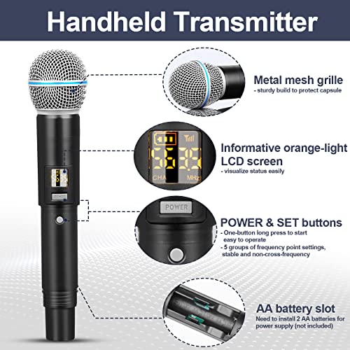 Depusheng R4 Karaoke Wireless Microphones Professional 4 Channels Handheld Wireless Microphone System Metal Dynamic Mic for Karaoke Singing, House Party, Church, Performance - style: 4 Handheld mic