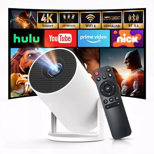[Built-in Apps & 2026 Upgraded] Mini Projector with Wi-Fi 6 & Bluetooth 5.4, 1080P 4K Support Full HD, Auto Keystone 360° Portable Home Cinema Smart Projector for iOS/Android X1 - color: X1BQ White