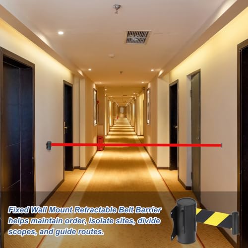 MECCANIXITY Fixed Wall Mount Retractable Belt Barrier, 9.84 ft Fixed Crowd Control Retractable Belts for Queue Black Yellow Diagonal Stripe Belt with Black ABS Case Pack of 4 - color: Black Yellow Stripe, size: 9.84 ft