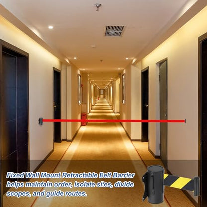 MECCANIXITY Fixed Wall Mount Retractable Belt Barrier, 9.84 ft Fixed Crowd Control Retractable Belts for Queue Black Yellow Diagonal Stripe Belt with Black ABS Case Pack of 4 - color: Black Yellow Stripe, size: 9.84 ft
