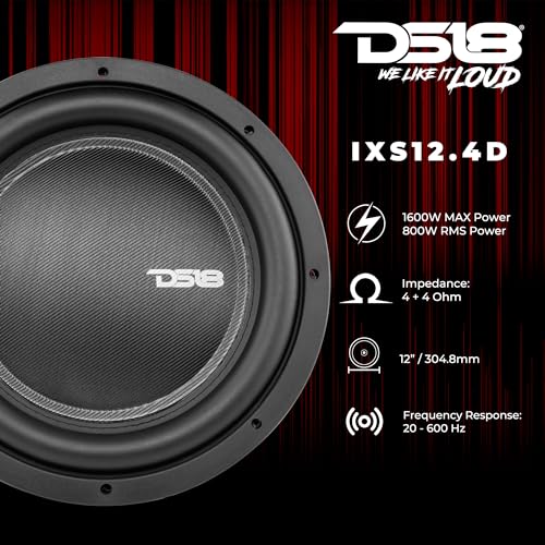 DS18 IXS10.4D Shallow Car Subwoofer - 10" 1000W MAX Power, 500W RMS, Dual Voice Coil, 4+4 Ohms Impedance (1 Speaker) - style: Dual 4-Ohms