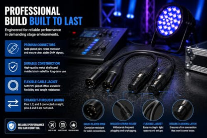 2-Pack DMX Adapter 5 Pin to 3 Pin, 6 Inch XLR Male to Female Cable with Gold-Plated Connectors for Stage Lights, Moving Heads, LED Pars and DJ Lighting Controllers