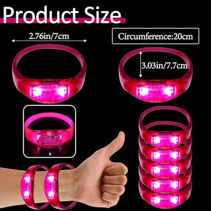 24 Pcs LED Glow Bracelets Sound Activated Bracelet Glow Bracelets with Flashing LED Strobe for Carnival,Concerts , Night Events, Rave, Game Prizes, Birthday Party Favor (pink - color: Pink