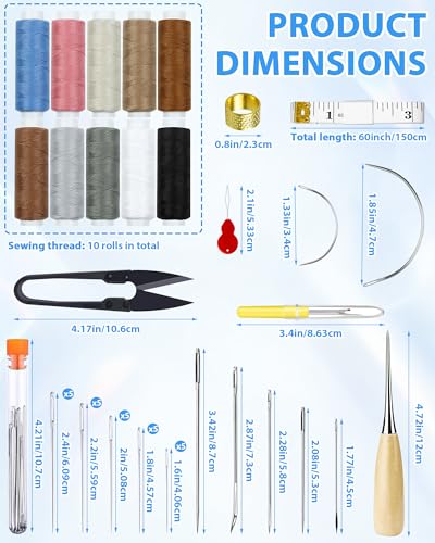 Upholstery Repair Sewing Kit, Heavy Duty Sewing Kit with Sewing Awl, 47PCS | Sewing Kit, Large-Eye Needles, Sewing Awl, Seam Ripper, Sewing Thread, Upholstery Repair, Leather Craft,DIY Crafts, Travel - color: 10 Color (Pack of 47)
