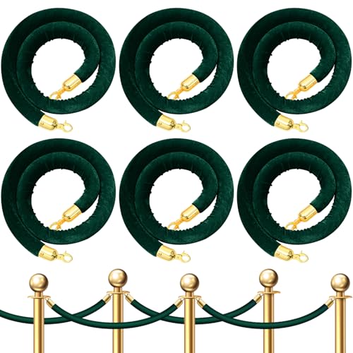 Fumete 6 Pieces Velvet Stanchion Rope Bulk 4 Feet Party Crowd Control Barrier Safety Velvet Rope with Gold Hook for Movie Theater Opening, Hotel, Carpet, Not Include Stanchion Post (Dark Green) - color: Dark green