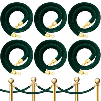 Fumete 6 Pieces Velvet Stanchion Rope Bulk 4 Feet Party Crowd Control Barrier Safety Velvet Rope with Gold Hook for Movie Theater Opening, Hotel, Carpet, Not Include Stanchion Post (Dark Green) - color: Dark green