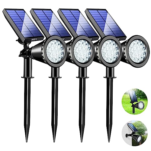 KEV 800 Lumens Solar Spot Lights Outdoor,18 LEDs Solar Flood Lights with 2 Modes &Adjustable &IPX65 Waterproof,Solar Spotlight for Driveway/Backyard/Patio Landscape/Tree/Garage(Cool White, 4 Pack) - color: Cool White-4 Pack