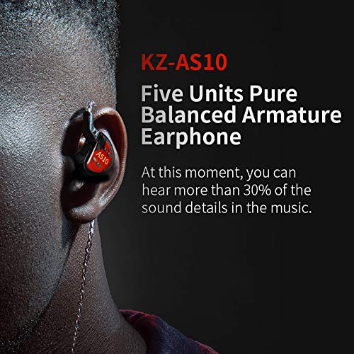 KZ AS10 IEM Headphone, 5 Balanced Armature Driver KZ Earbuds Wired Earphone, Stereo HiFi in Ear Monitor Headphone Musician Headset Earphone with Detachable 2 Pin Cable(No Microphone, Black) - color: Black, size: NO Microphone